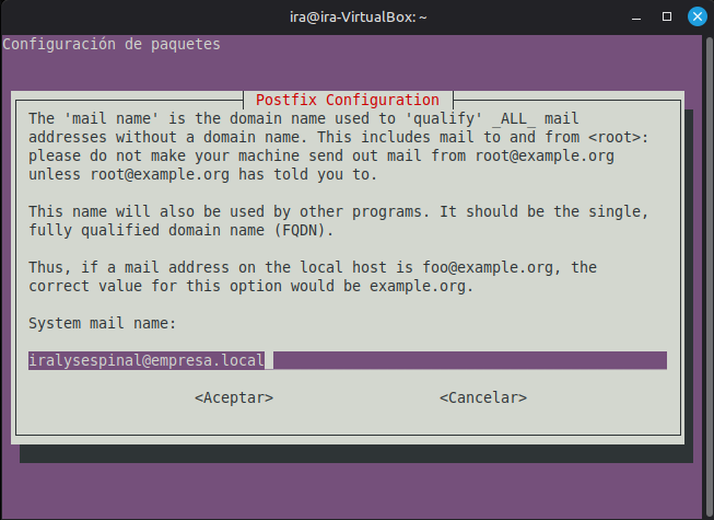 Tercera Pantalla de Configuracion de Postifx